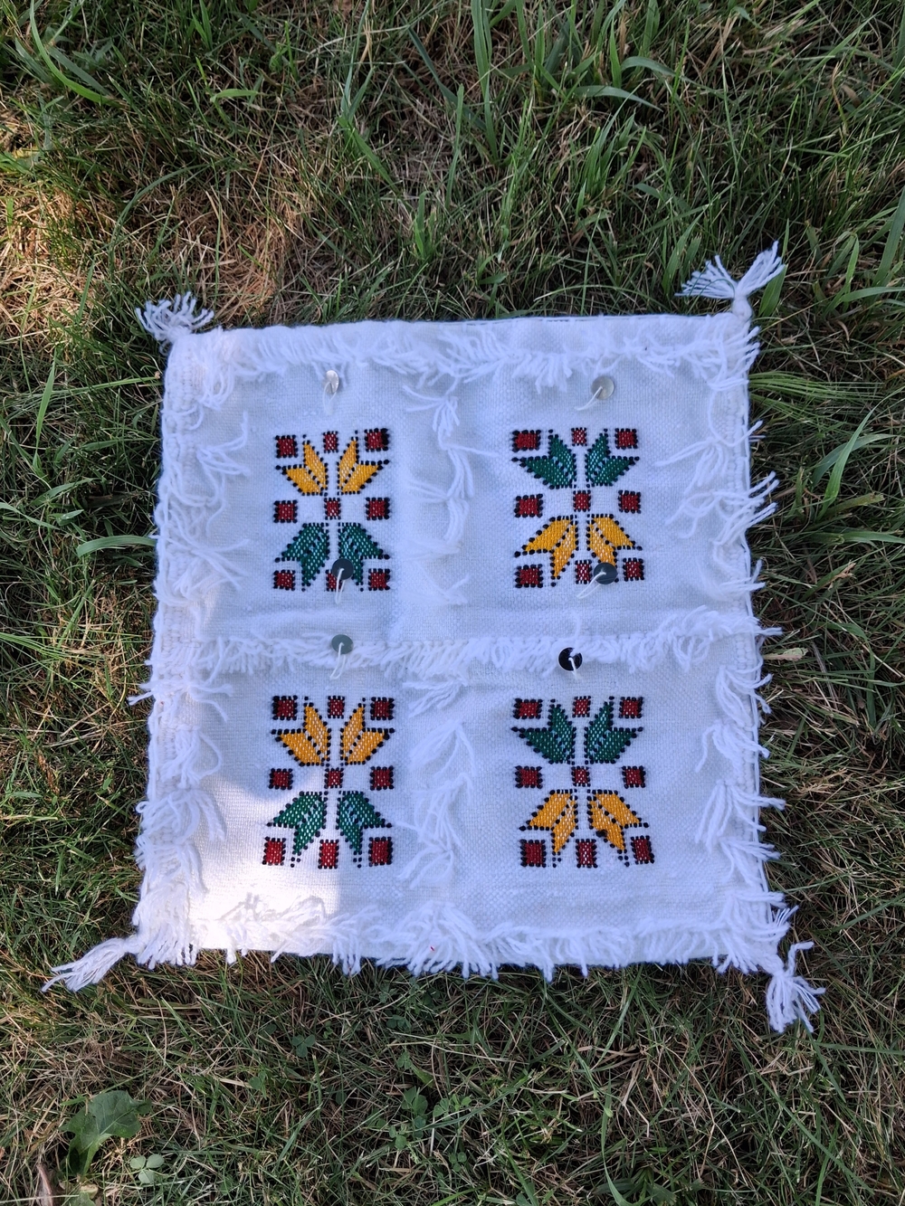 New Handmade Handira Cushion QWhite Berber Embroidered Cushion
